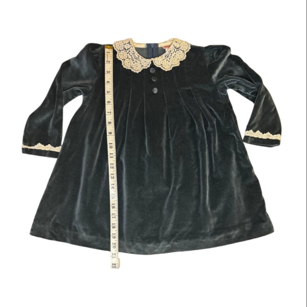 Vintage Beatique Girls Velvet Dress Size 5 –Blue Holiday Dress with Lace Collar - Picture 3 of 9